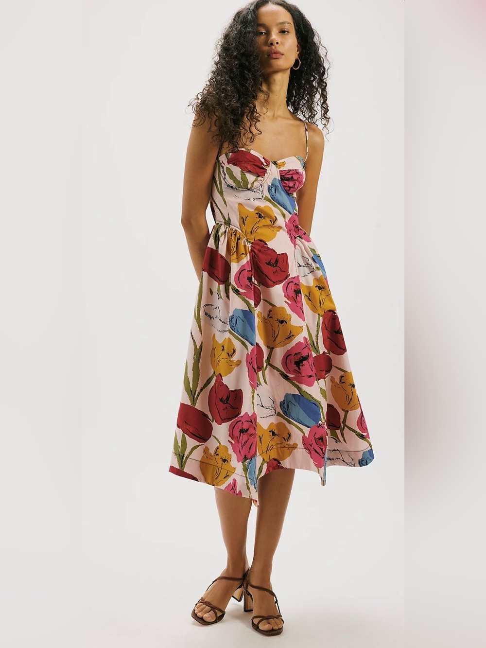 Free People Cherish Printed Midi Dress NWT $168 Size 6 Corset Tie Back Summer